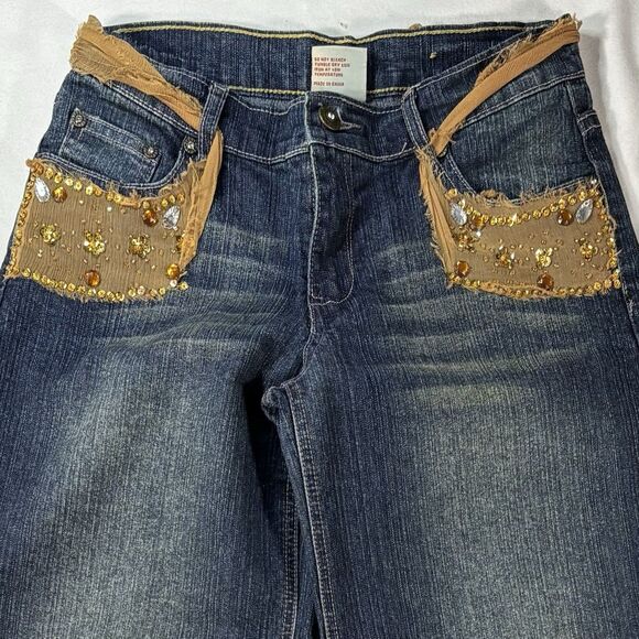 Elite Jeans Cropped Wide Leg Jeans Embellished Sequins Rhinestones - Picture 2 of 12